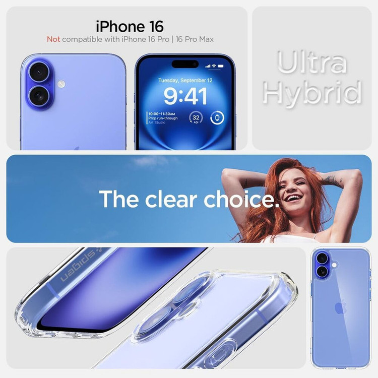 کاور اسپیگن مدل ultra hybrid clear مناسب برای گوشی موبایل اپل iphone 16