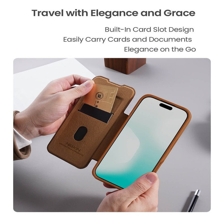 کیف کلاسوری نیلکین مدل Qin Pro Leather مناسب برای گوشی موبایل اپل iPhone 17 Pro