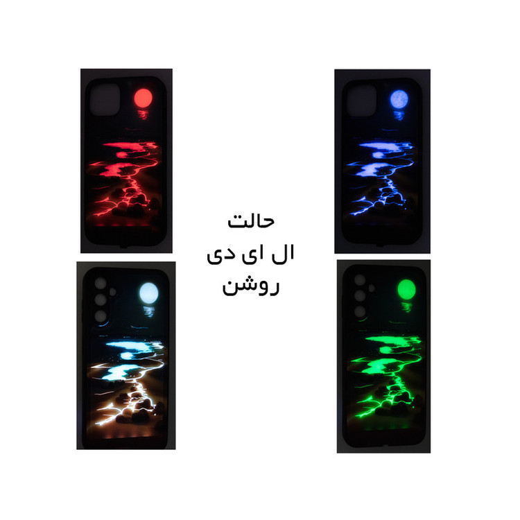 کاور داتینو طرح منظره شب ساحل دریا ال ای دی دار شیشه ای مناسب برای گوشی موبایل اپل iPhone 14