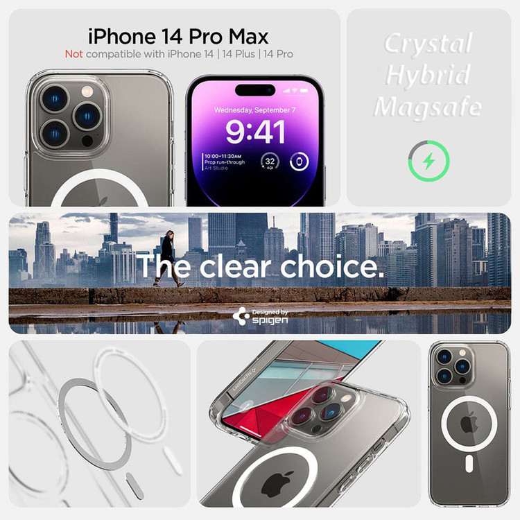 کاور اسپیگن مدل Crystal Hybrid Mag مناسب برای گوشی موبایل اپل iPhone 14 Pro Max