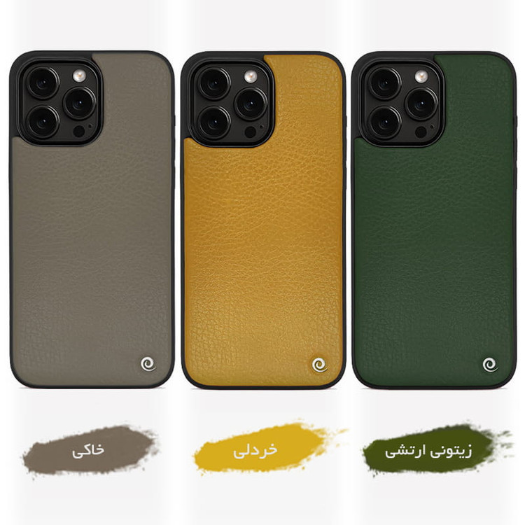 کاور اگرت مدل Floater کد LMC-BF1 طرح فلوتر چرمی طبیعی مناسب برای گوشی موبایل اپل iPhone 15 Pro Max