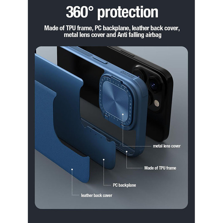 کاور نیلکین مدل Camshield Prop Leather مناسب برای گوشی موبایل اپل iPhone 15 Pro