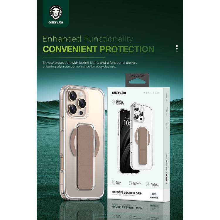 کاور گرین لاین مدل Magsafe Leather Grip مناسب برای گوشی موبایل اپل iPhone 16 Pro Max