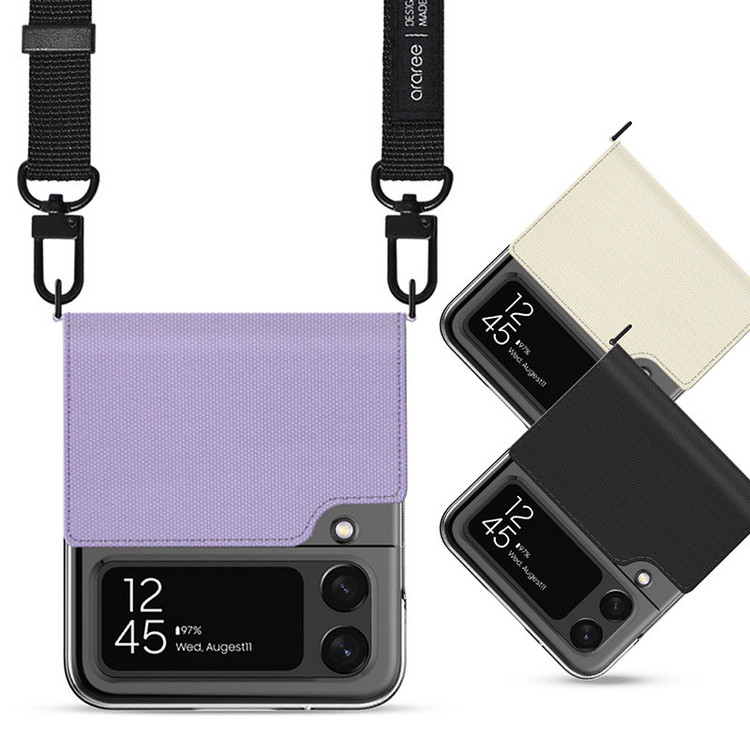 کاور آراری مدل Canvas Diary مناسب برای گوشی موبایل سامسونگ Galaxy Z Flip4 به همراه بند