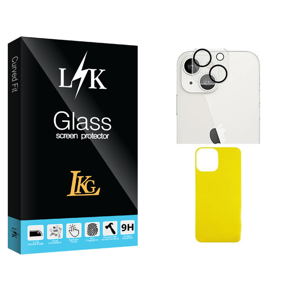 محافظ پشت گوشی ال کا جی مدل LK Glass FLL مناسب برای گوشی موبایل اپل iPhone 13  به همراه محافظ لنز دوربین