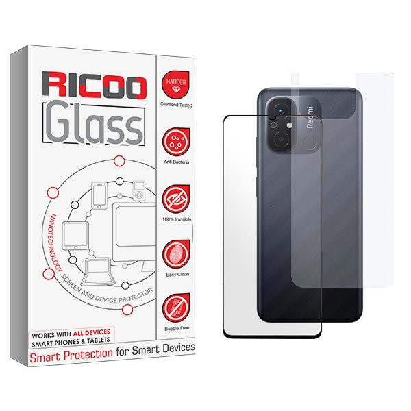 محافظ صفحه نمایش شیشه ای ریکو مدل RiC2 مناسب برای گوشی موبایل شیائومی Redmi 12c به همراه محافظ پشت گوشی